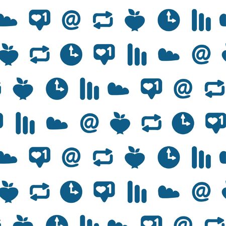 Seamless pattern with social media and networking, global internet communication, chatting and instant messaging symbols on white background. Vector illustration in line art style for wallpaperのイラスト素材