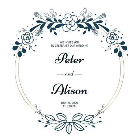 Wedding invitation with flowers in blueのイラスト素材