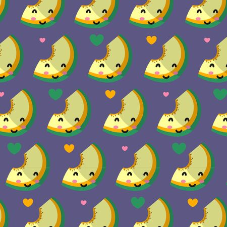 Kawaii fruit pattern. Cantaloupe vectorのイラスト素材