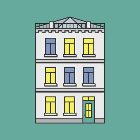 Old 3-floor building with light in windowsのイラスト素材