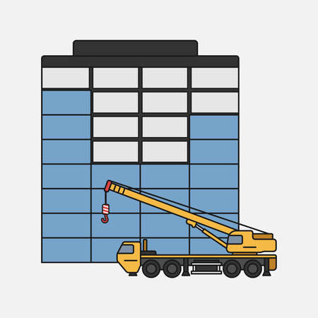 Building under construction and a crane machineのイラスト素材