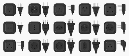 power outlet plug world standards shape icons set vector flat illustrationのイラスト素材