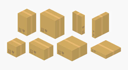 isometric cardboard box packages set vector flat illustrationのイラスト素材