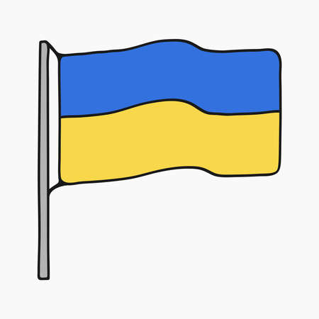 ukrainian flag on flagpole cartoon style vector flat illustrationのイラスト素材