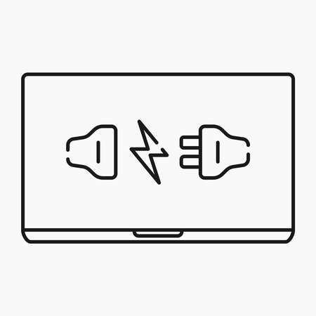 laptop charging plug line icon low accumulator vector flat illustrationのイラスト素材