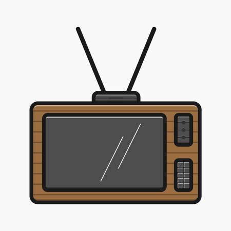 old television with wooden panel cartoon style vector flat illustrationのイラスト素材