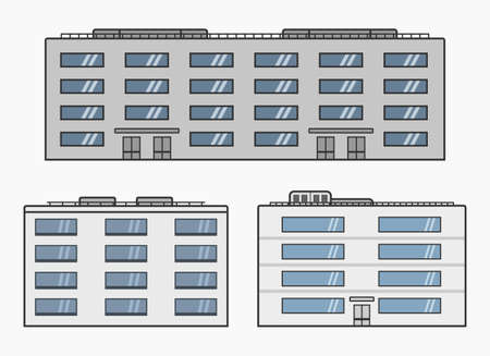 industrial office modern building set cartoon style vector flat illustrationのイラスト素材