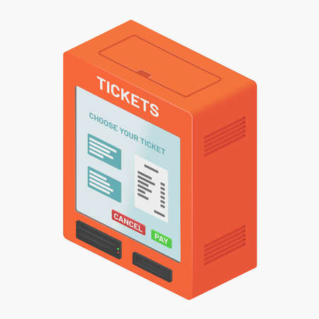 isometric orange ticket vending machine atm isolated vector illustrationのイラスト素材