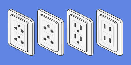 isometric power outlet set vector flat illustrationのイラスト素材