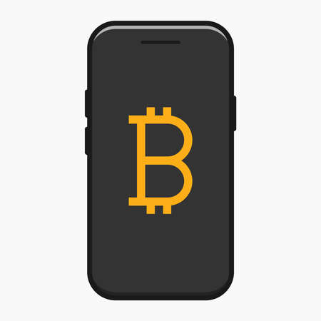 smartphone with bitcoin on screen vector flat illustrationのイラスト素材