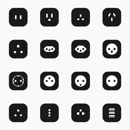 power outlet world standards shape icons set vector flat illustration