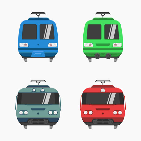 public transport train front view icons vector flat illustrationのイラスト素材