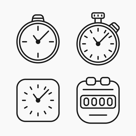 Stopwatch timer basic line icon set vector flat illustrationのイラスト素材