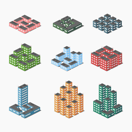 city center downtown block isolated isometric map vector flat illustrationのイラスト素材