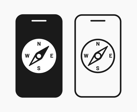 smartphone compass simple line shape icon vector flat illustrationのイラスト素材