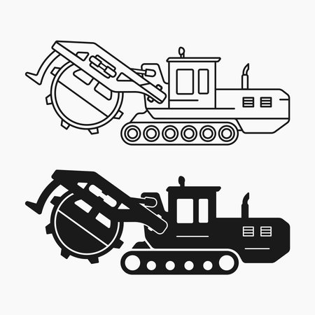 wheel trencher construction machine line shape icon vector flat illustrationのイラスト素材