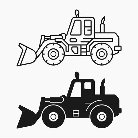 front loader construction machine line shape icon vector flat illustrationのイラスト素材