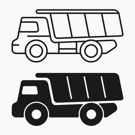 construction dump truck line shape icon vector flat illustrationのイラスト素材