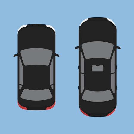 automobile transport icons black car top view vector flat illustrationのイラスト素材