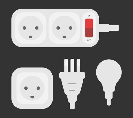 power outlet plug extension strip danish type k vector flat illustrationのイラスト素材