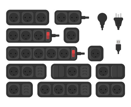 power outlet plug extension strip danish type k vector flat illustrationのイラスト素材