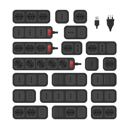 power outlet plug extension strip switch italian type l set vector flat illustrationのイラスト素材