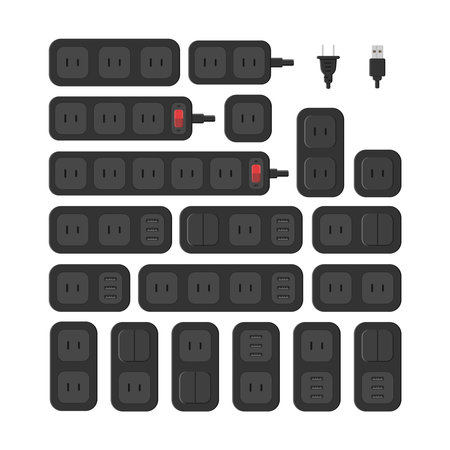 power outlet plug extension strip american type a vector flat illustrationのイラスト素材
