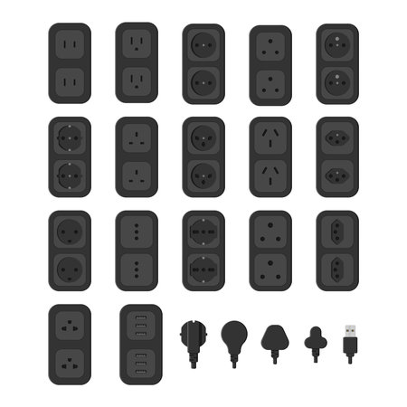 power outlet world standards icons set vector flat illustration