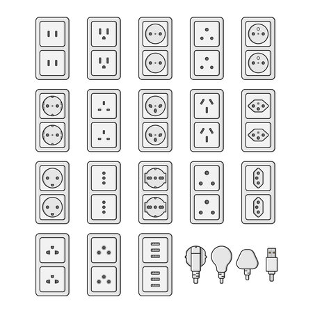 power outlet world standards icons set vector flat illustrationのイラスト素材