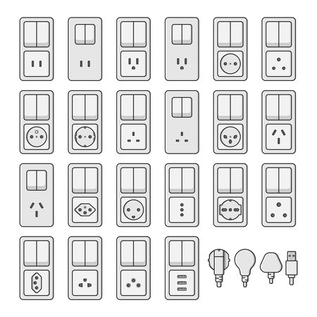 power outlet world standards icons set vector flat illustrationのイラスト素材
