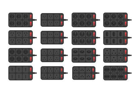 power strip extension strip outlet plug set vector flat illustrationのイラスト素材