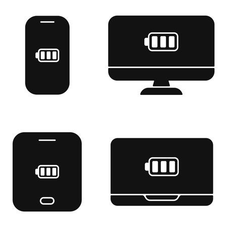 battery power icon on pc laptop smartphone tablet shape icon set vector flat illustrationのイラスト素材