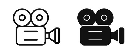 old film movie video camera line shape icon set vector flat illustrationのイラスト素材