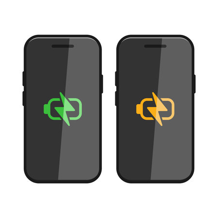 power charging electricity icon on smartphone shape icon set vector flat illustrationのイラスト素材