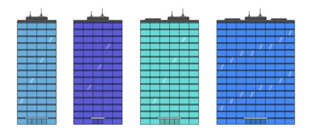 glass modern office building skyscraper set cartoon style vector flat illustrationのイラスト素材