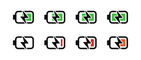 battery capacity charging icons set collection vector flat illustrationのイラスト素材