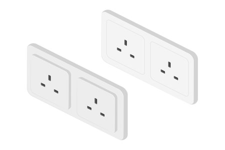 isometric power outlet socket british type g vector flat illustrationのイラスト素材