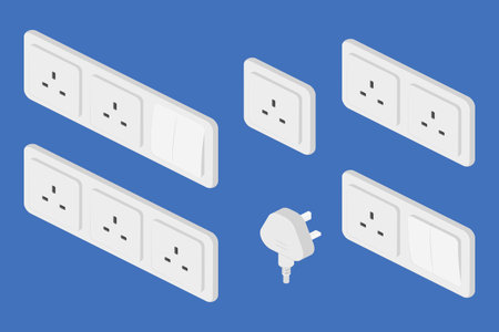 isometric power outlet socket plug switcher british type g vector flat illustrationのイラスト素材
