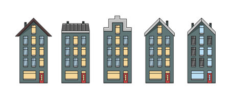 old european house apartment building front view set vector flat illustrationのイラスト素材