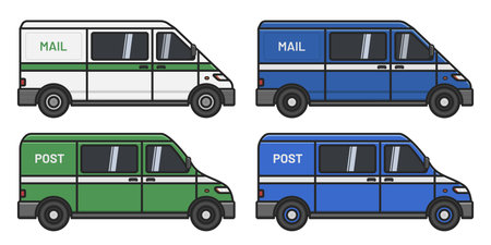 mail post service delivery van car side view vector flat illustrationのイラスト素材