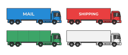 post mail delivery trailer truck side view cartoon style vector flat illustrationのイラスト素材