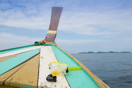 snorkel and mask on the boatの写真素材