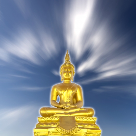 Gold Buddha statue on abstract backgroundの写真素材