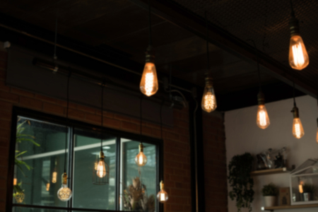 light bulb decorate in coffee shopの写真素材