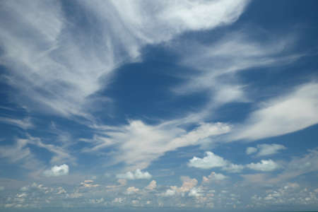 High angle view of blue sky with white fluffy clouds on sunny day