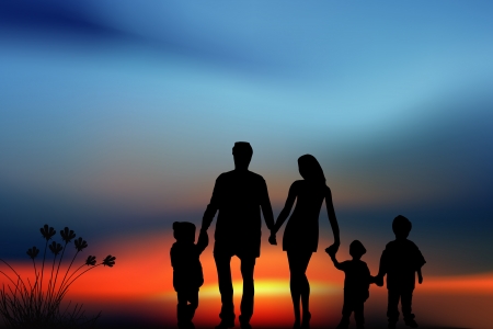 Family on the meadowの写真素材