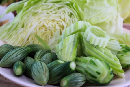 Thai Green Eggplant and cucumberの写真素材
