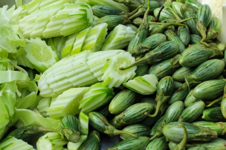 Thai Green Eggplant and cucumberの写真素材