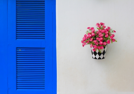 Spring Flowers In Pots, Isolated On White Backgroundの写真素材