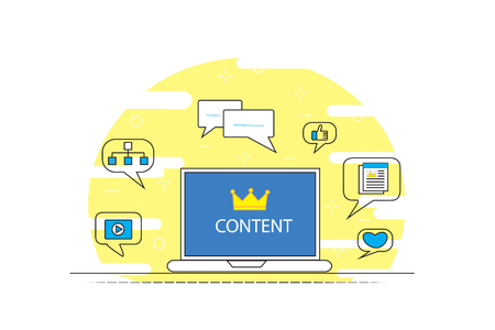 Content marketing concept with digital media, mail, podcast, video, internet, article reviewの写真素材